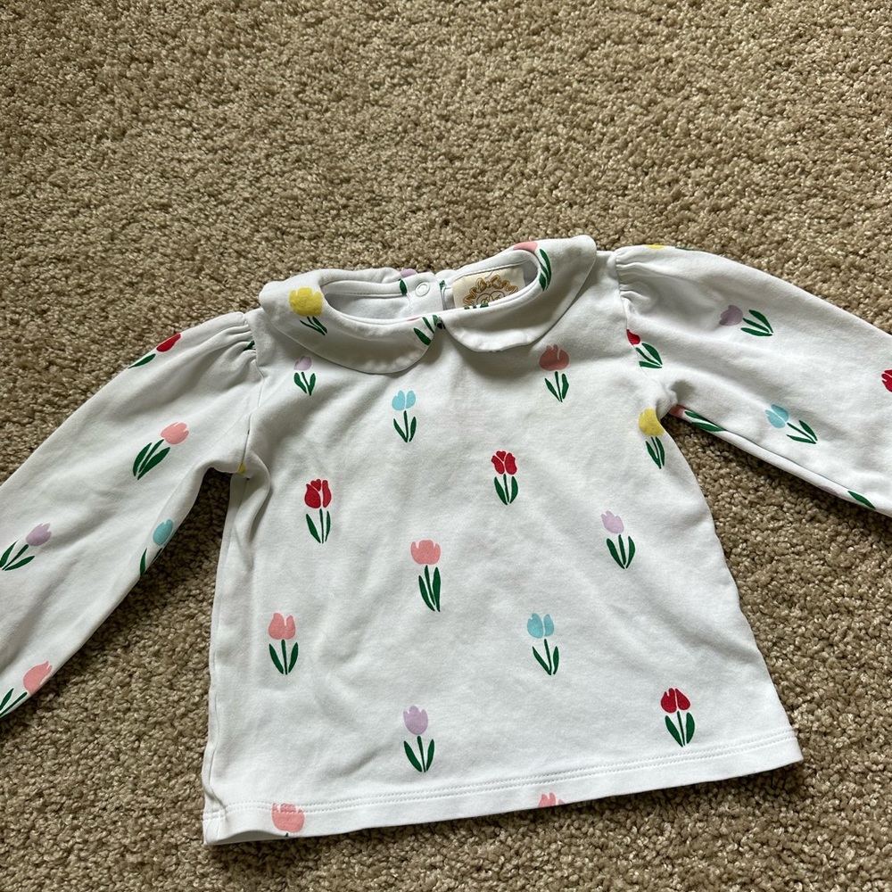 Beaufort Bonnet Floral Kids Shirt - White with Multicolor Tulips